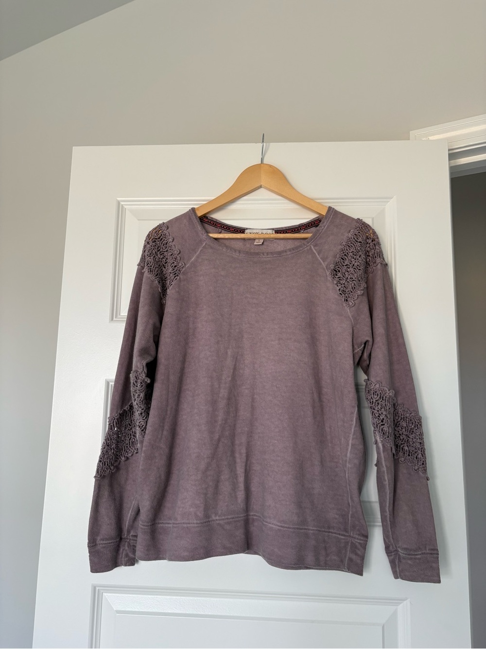 Knox Rose Lavender Pullover Sweatshirt Women's Large Crochet Detail Granny Core